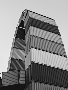 a black and white photo of a tall building