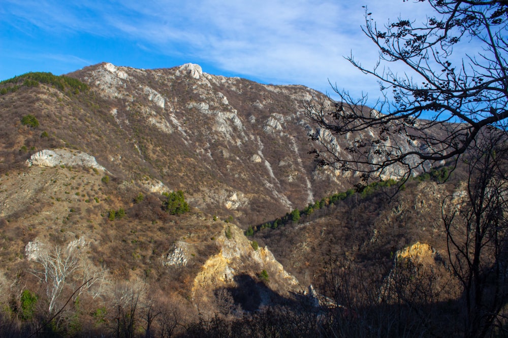 a view of a mountain from a distance