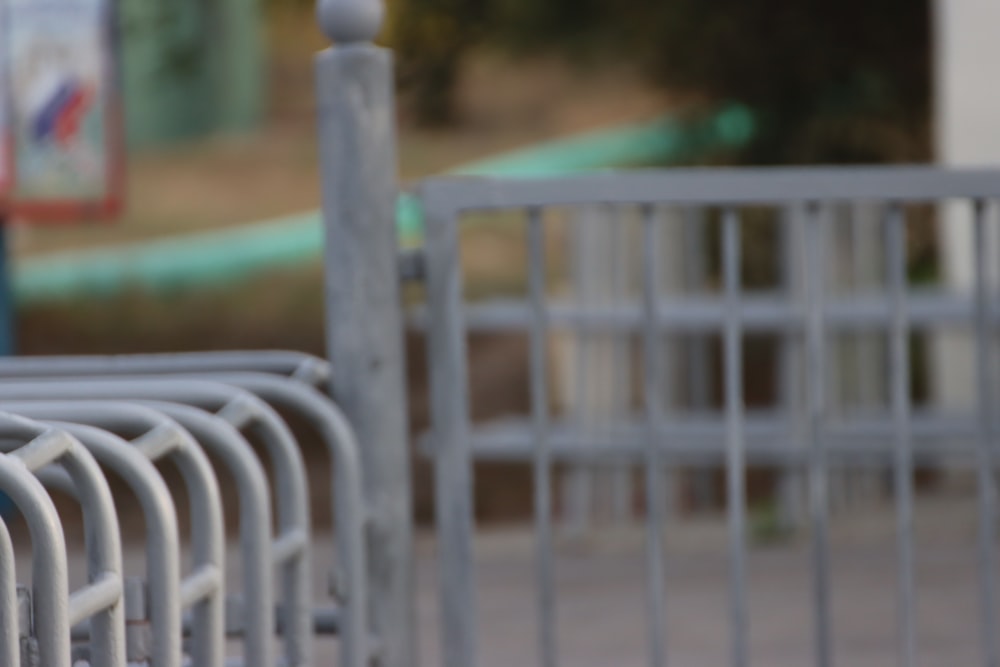 a row of metal barricades sitting next to each other