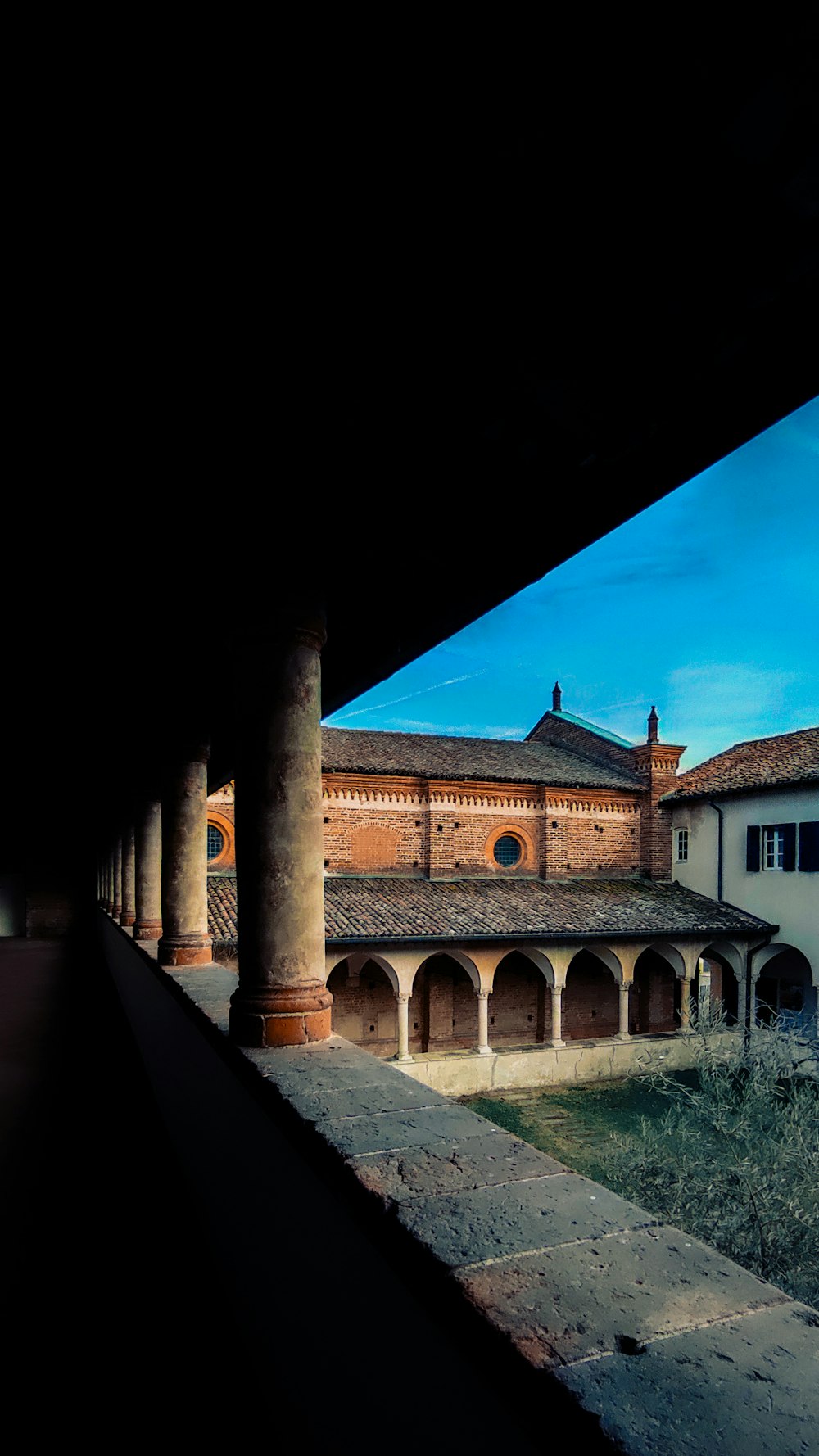 a view of a building from inside a building