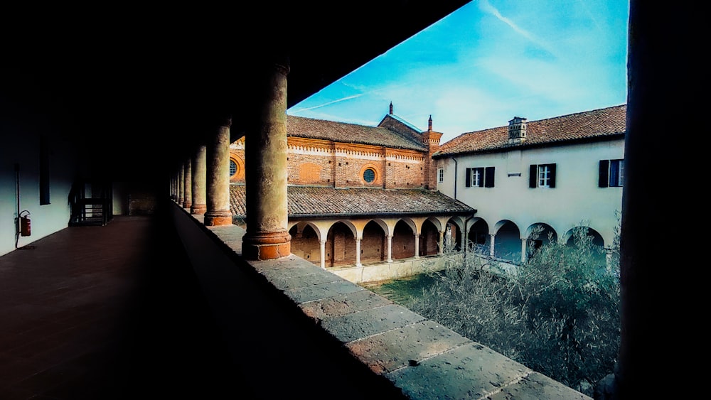 a view of a building from inside a building