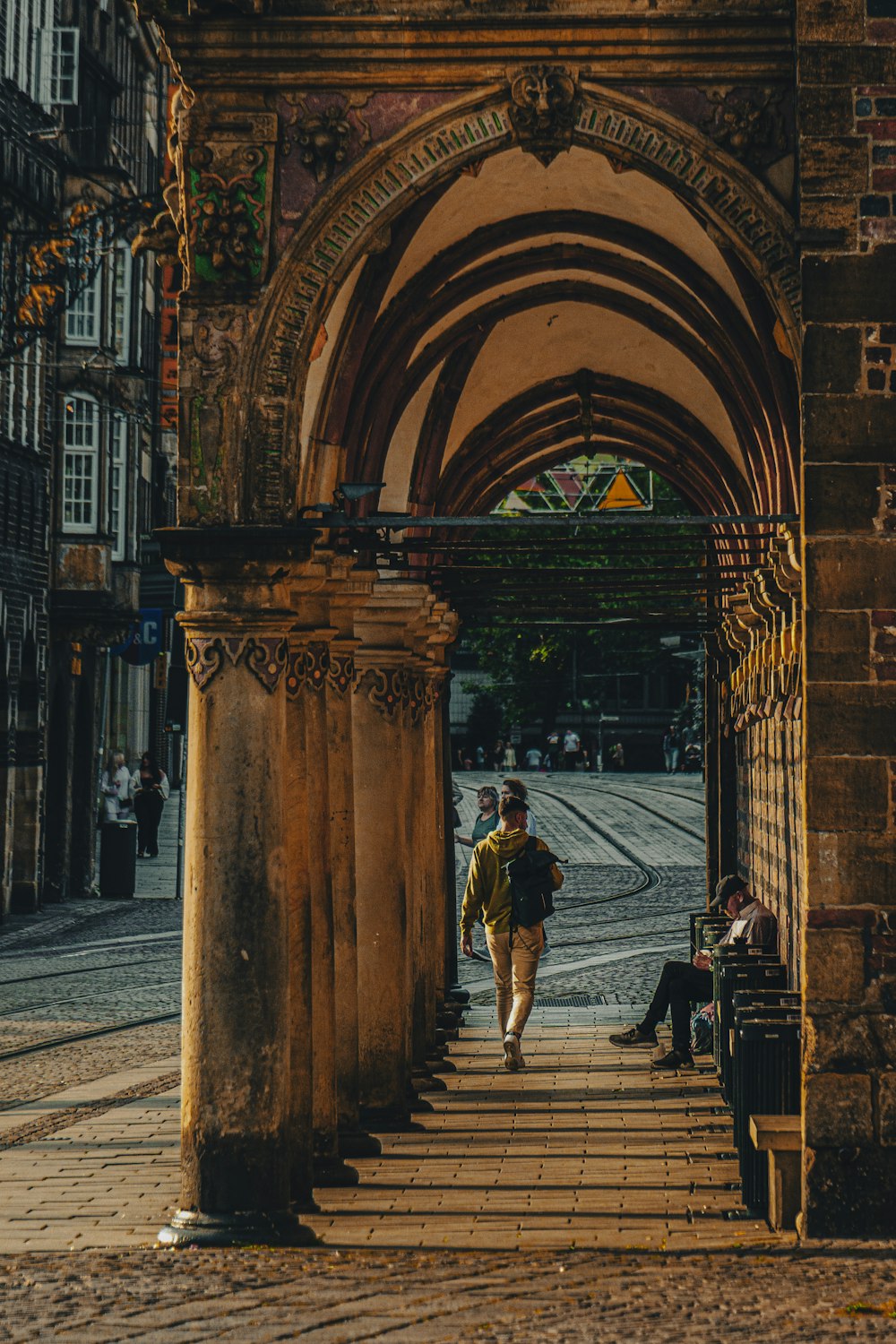 a person walking down a set of stairs