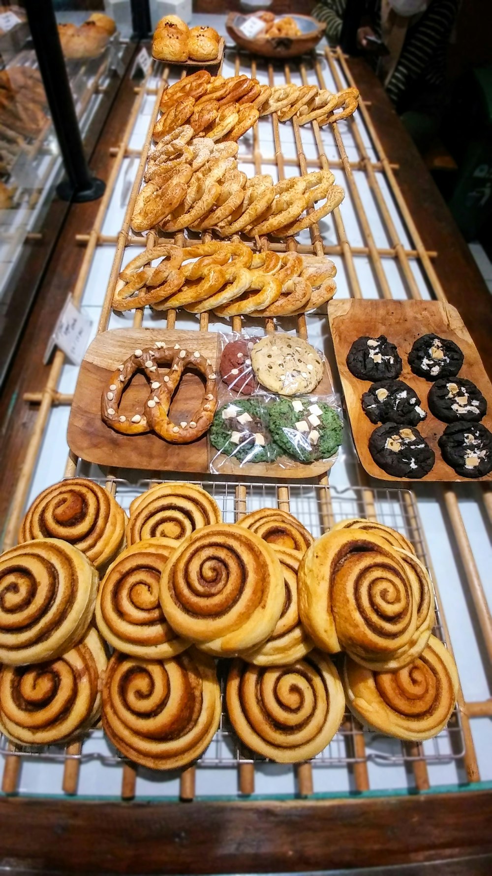 a table filled with lots of different types of pastries