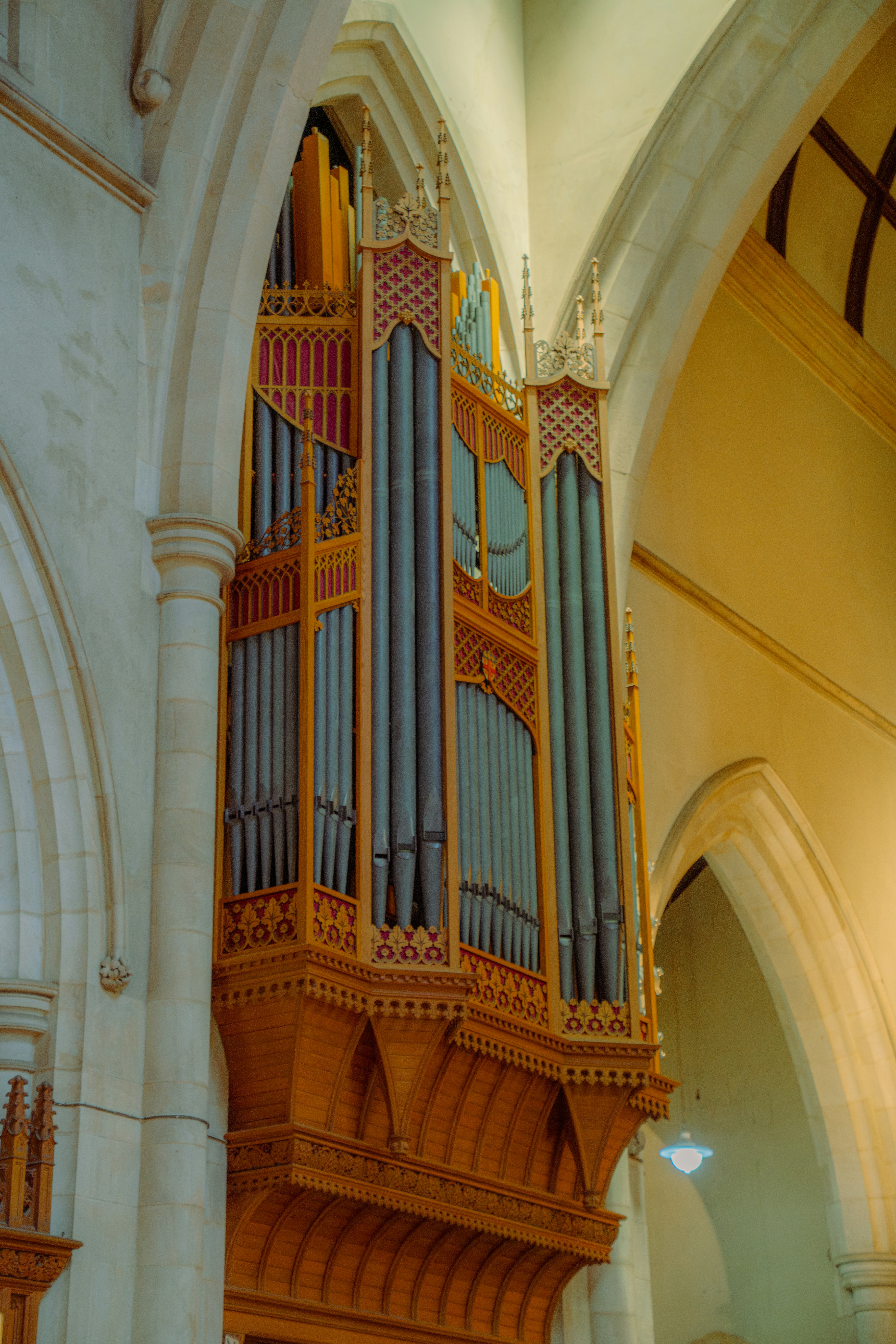a large pipe organ in a church