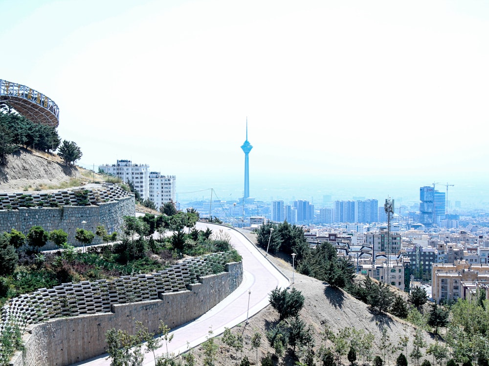 a view of a city from a hill