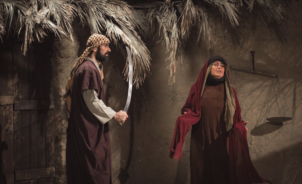 a man and a woman dressed as jesus and mary
