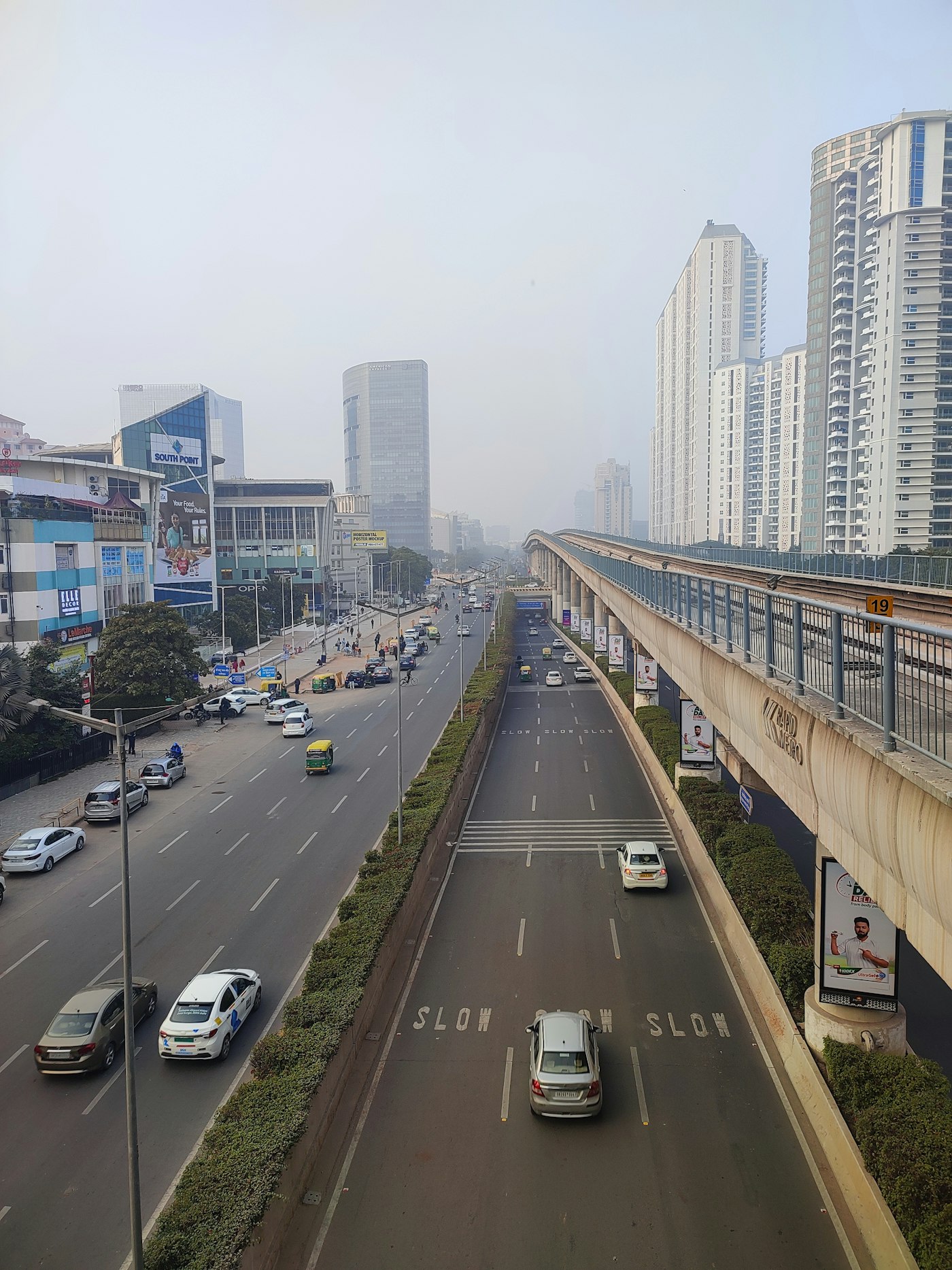 City street and towers, India