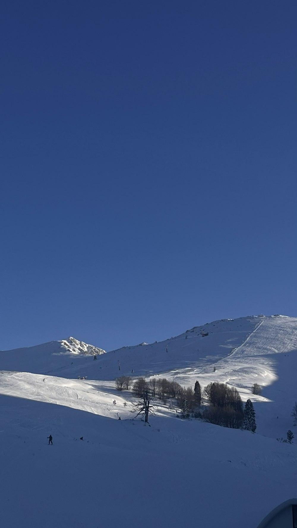 a person riding skis on a snowy surface