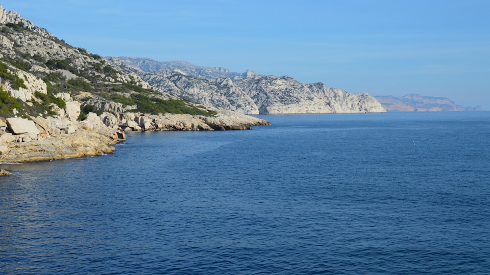 a large body of water surrounded by mountains