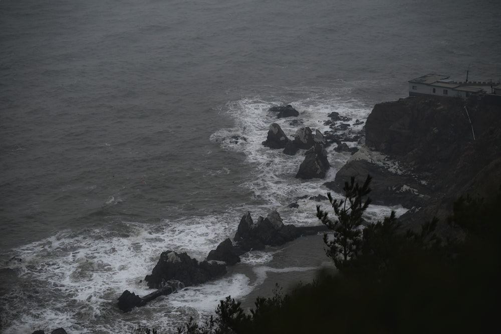 a view of the ocean from a cliff