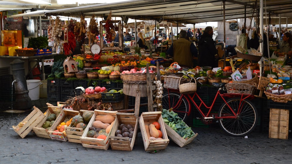 a farmers market with a variety of fruits and vegetables