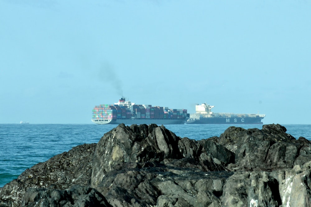 a large cargo ship sailing in the ocean