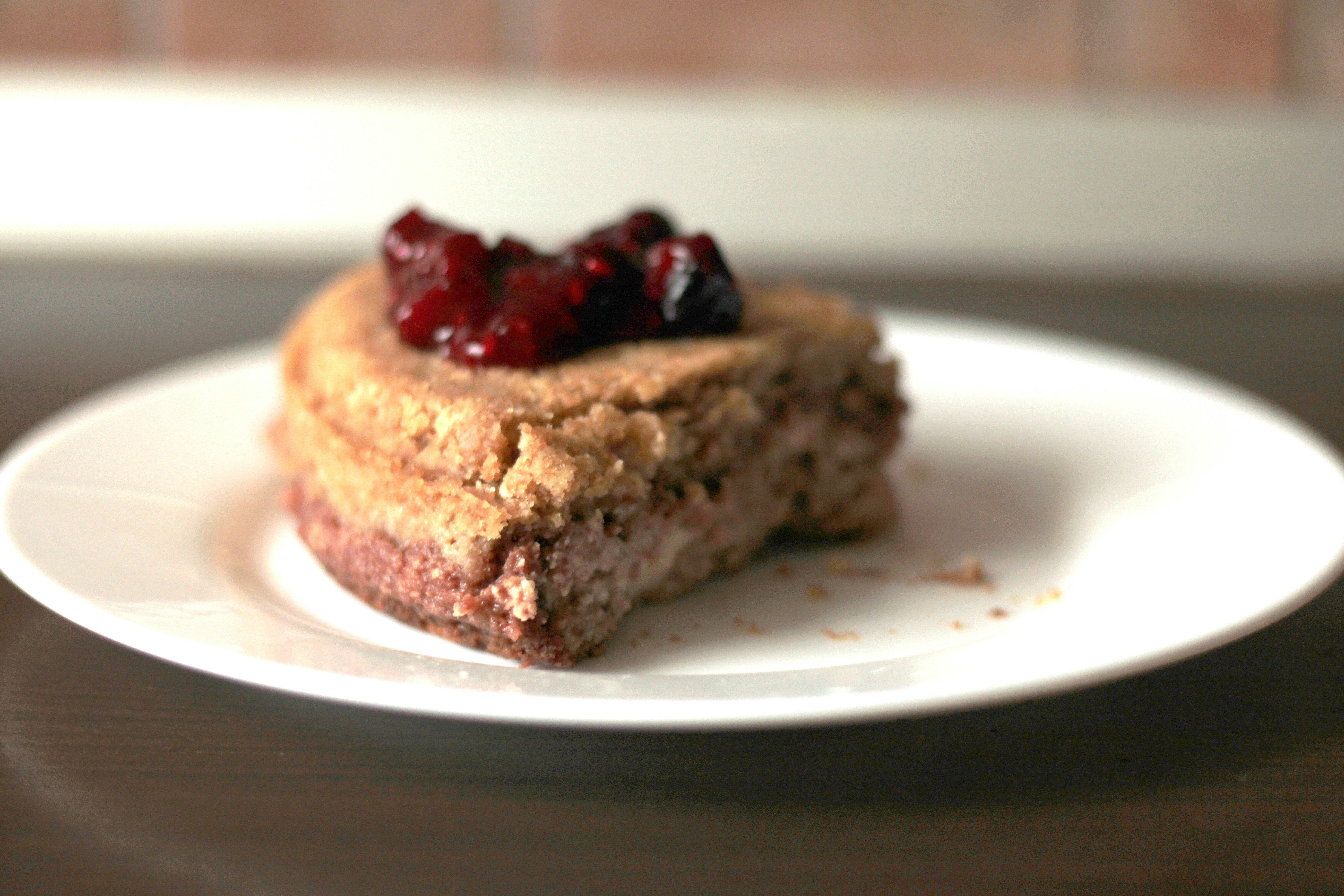 Pancake slice with berry sauce