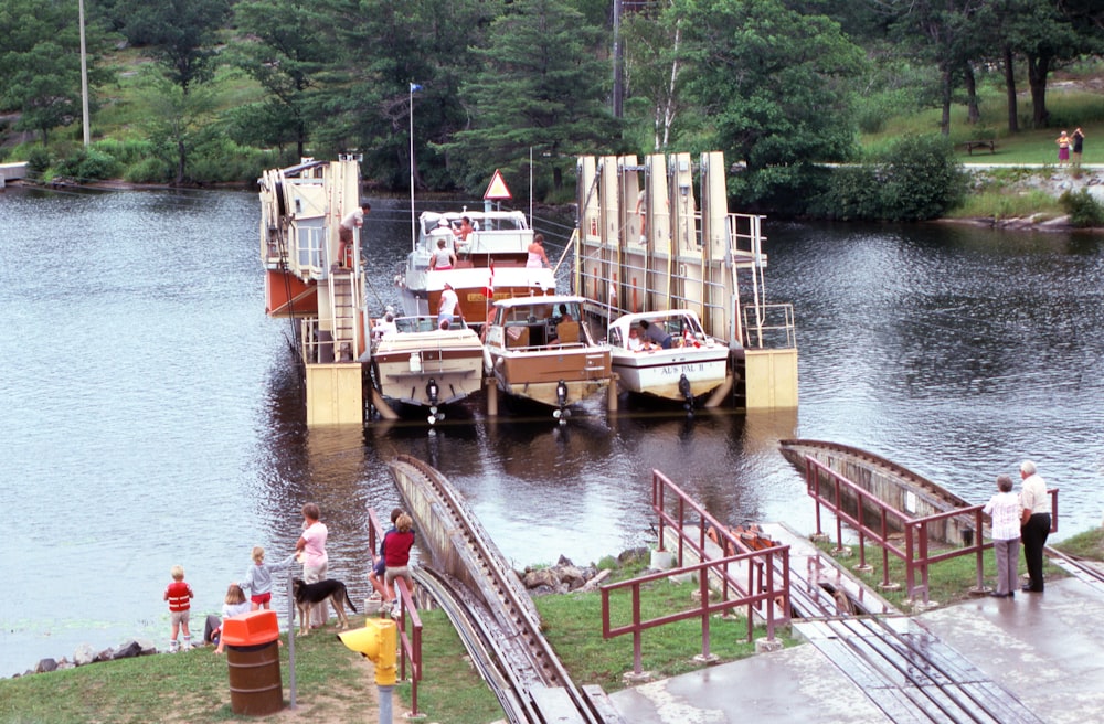 a couple of boats that are sitting in the water