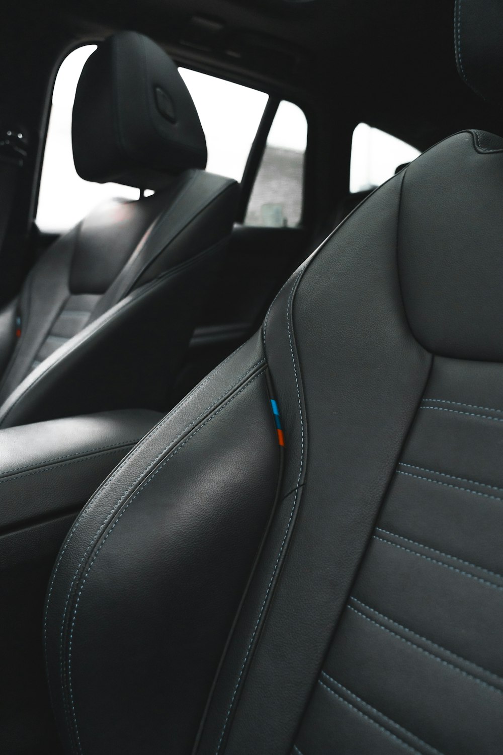 a close up of the seats in a car