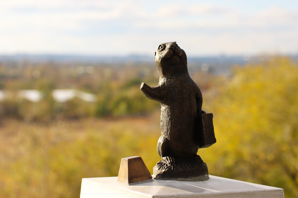 a statue of a bear on top of a building