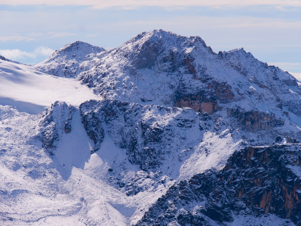 a mountain covered in snow under a blue sky