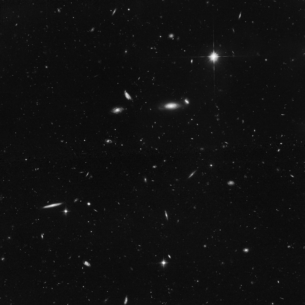 a black and white photo of a cluster of stars
