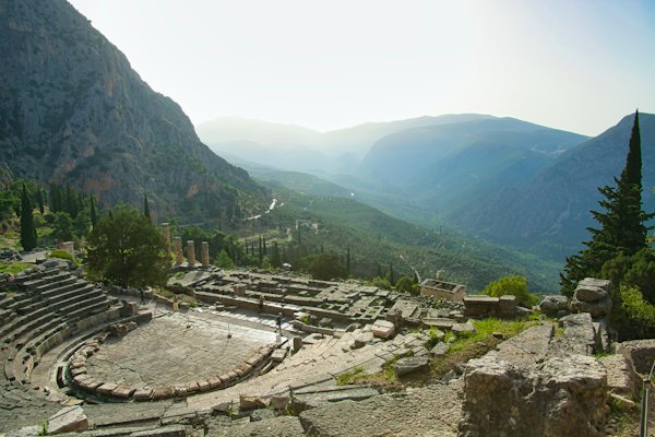 A view of the ruins of a roman theatre — Delphi, Greece
