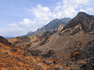 a view of a mountain range from the top of a hill