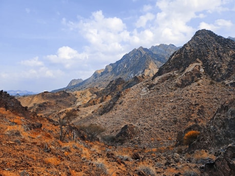 a view of a mountain range from the top of a hill