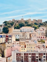 a view of a city with a castle in the background