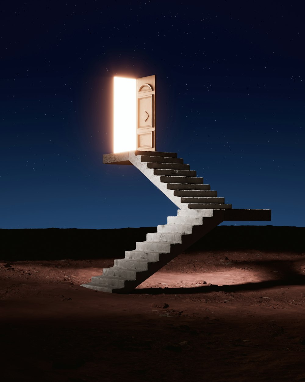 un escalier menant à une porte ouverte dans le désert