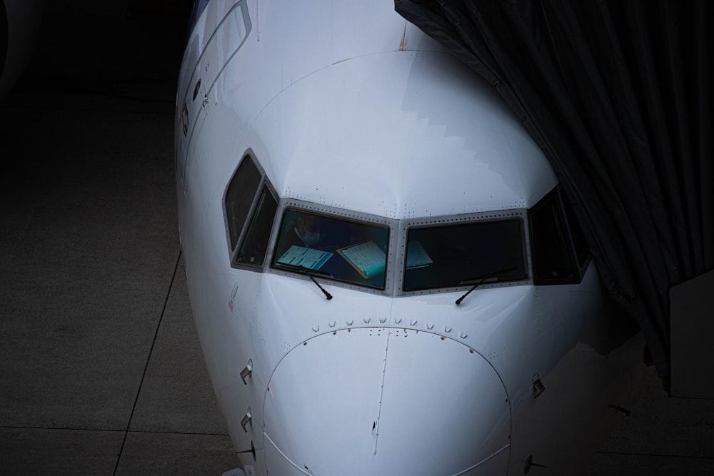 a close up of the nose of an airplane