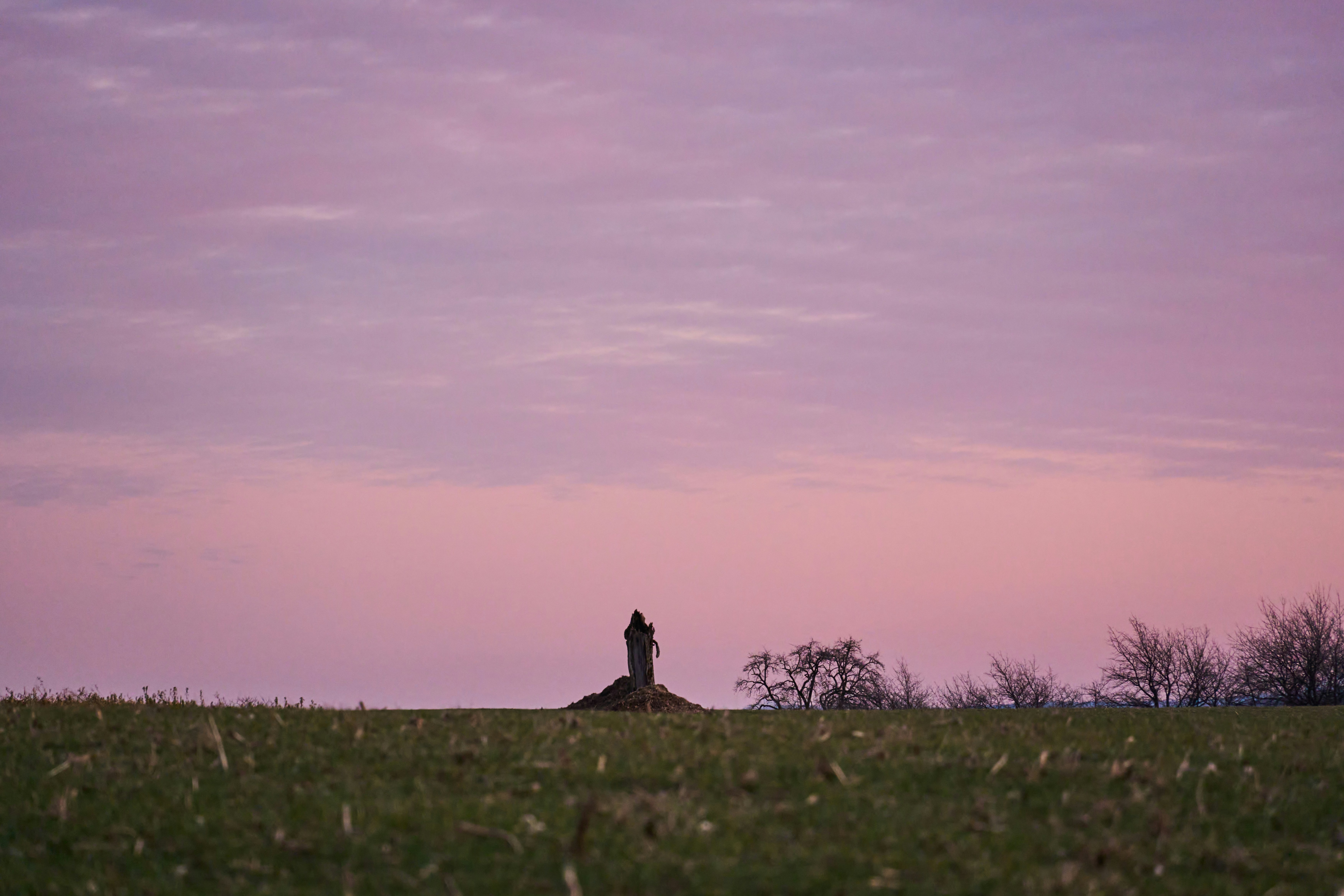 Una persona seduta su una collina, si staglia contro un bellissimo tramonto.