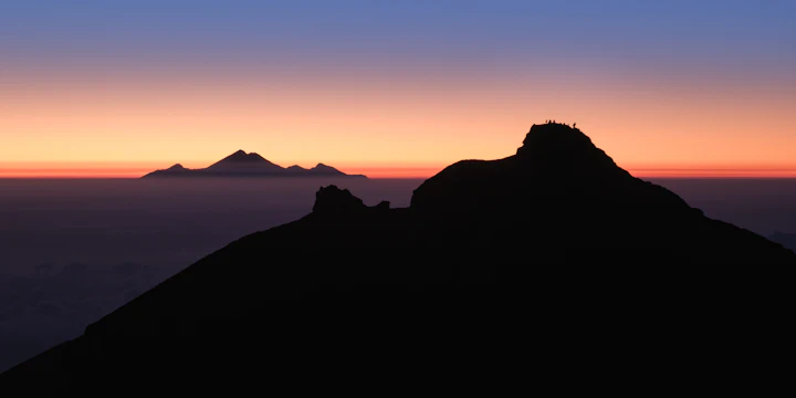 Silhouette of Mount Rinjani at sunset