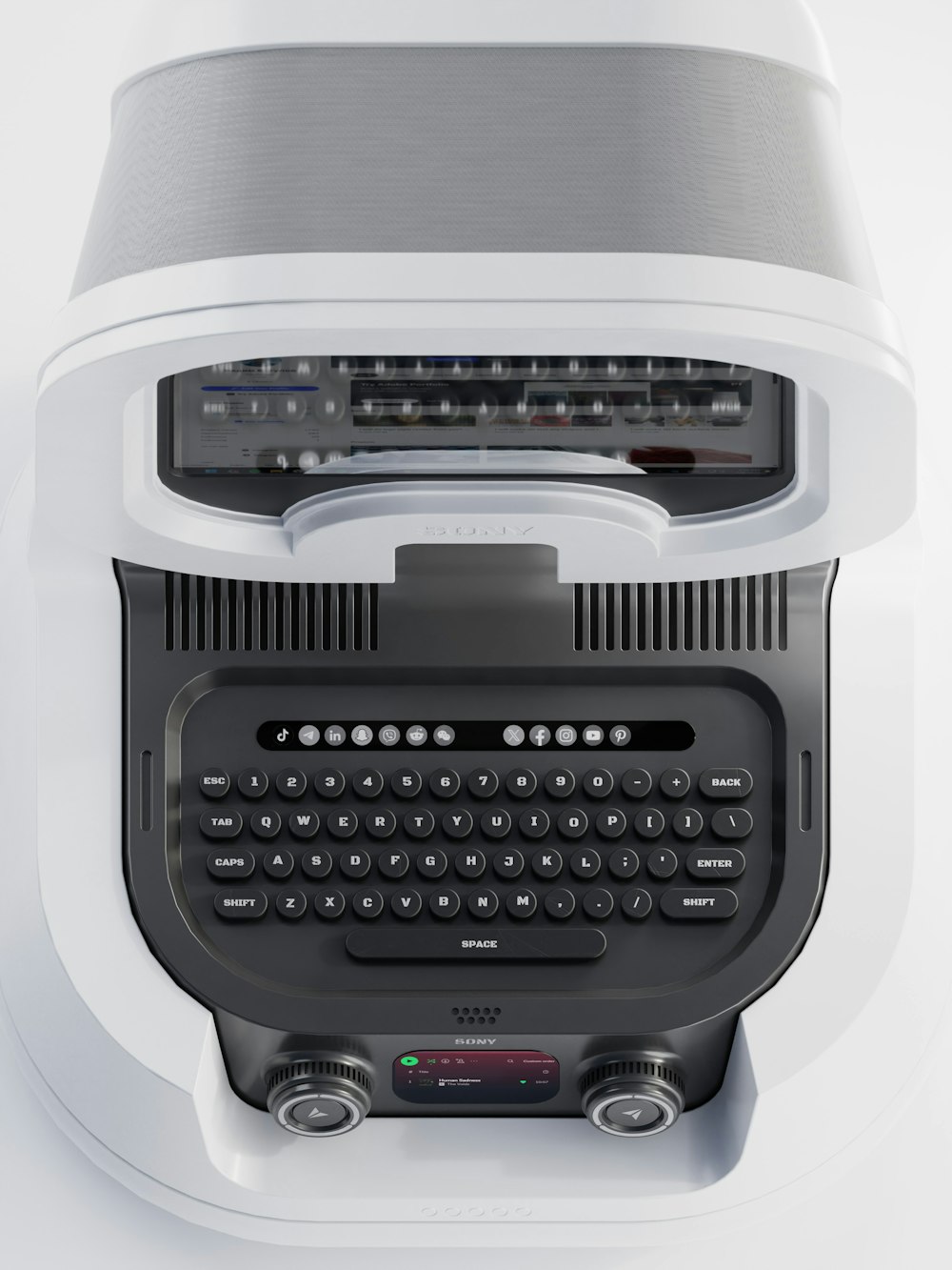 a typewriter sitting on top of a white table