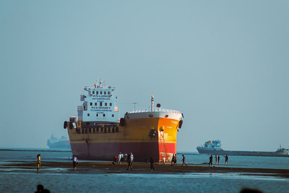 a large boat sitting on top of a body of water