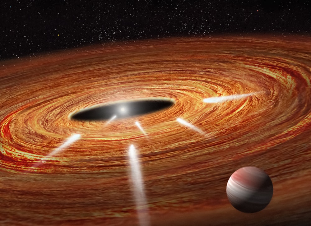 an artist's rendering of a black hole in the center of a star