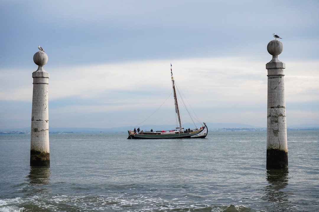 a sailboat in the ocean with a bird sitting on top of it,