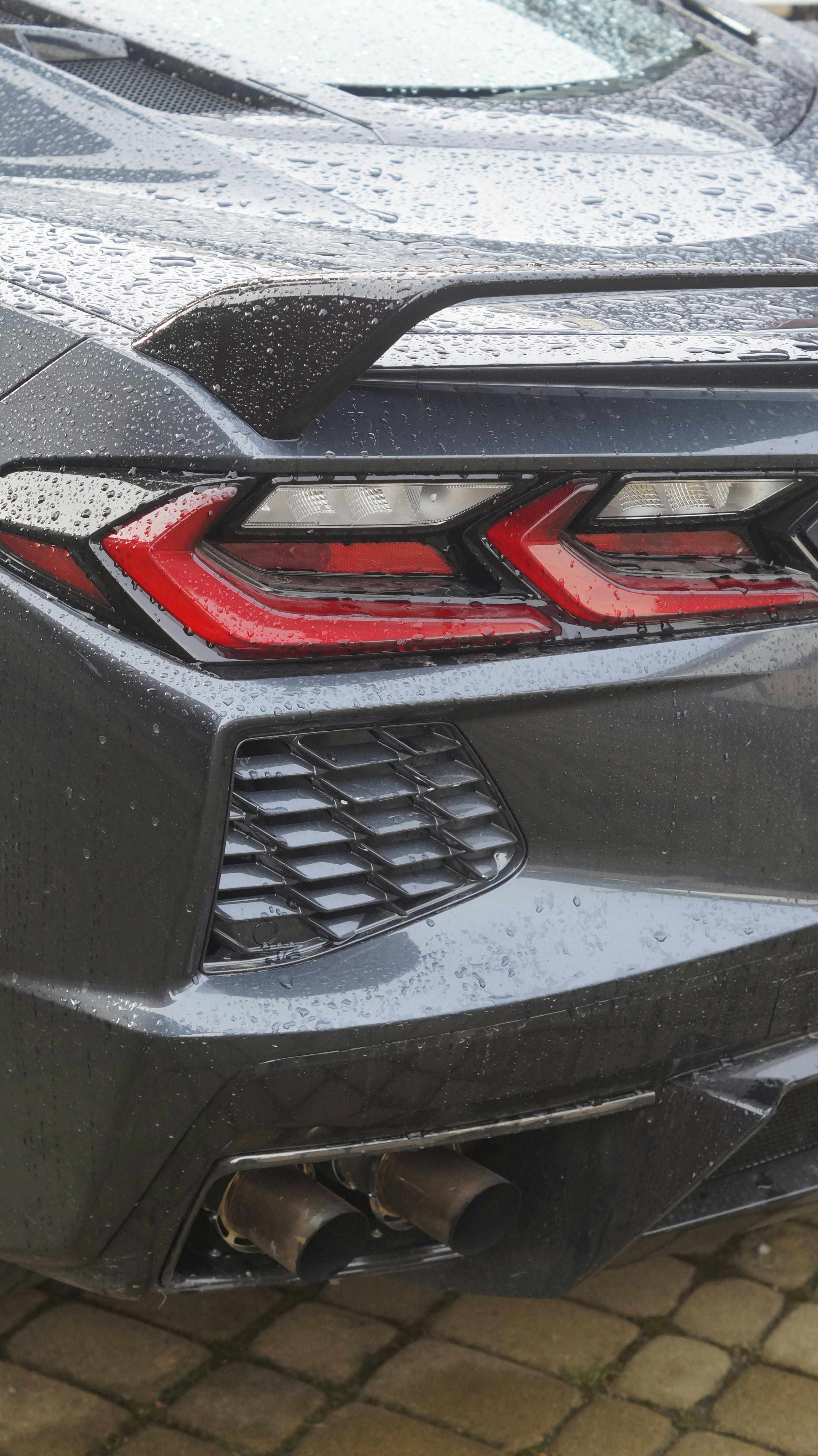 A close up of the rear end of a sports car