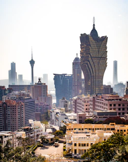 a view of a city with tall buildings