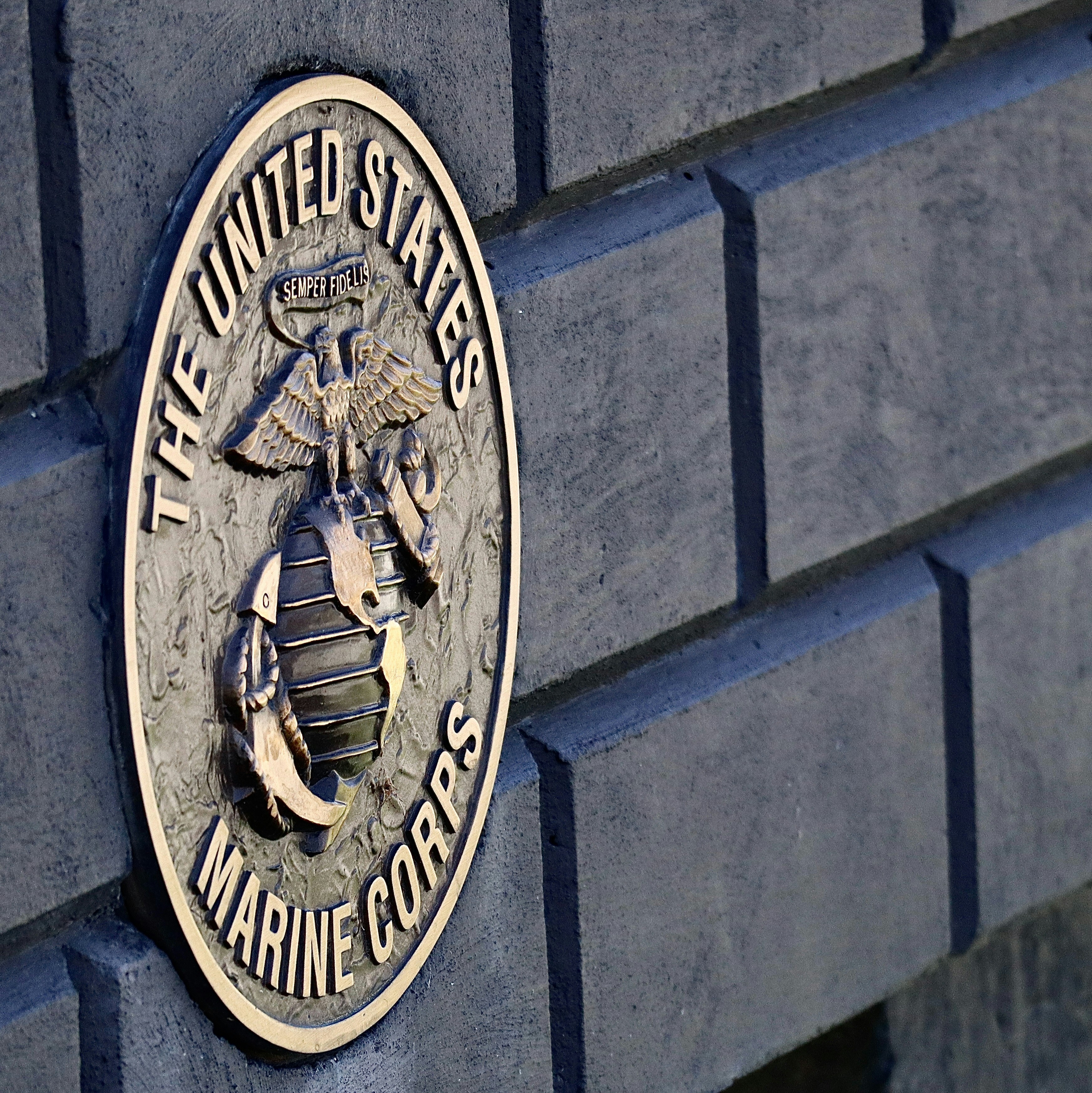 the marine seal on the side of a building