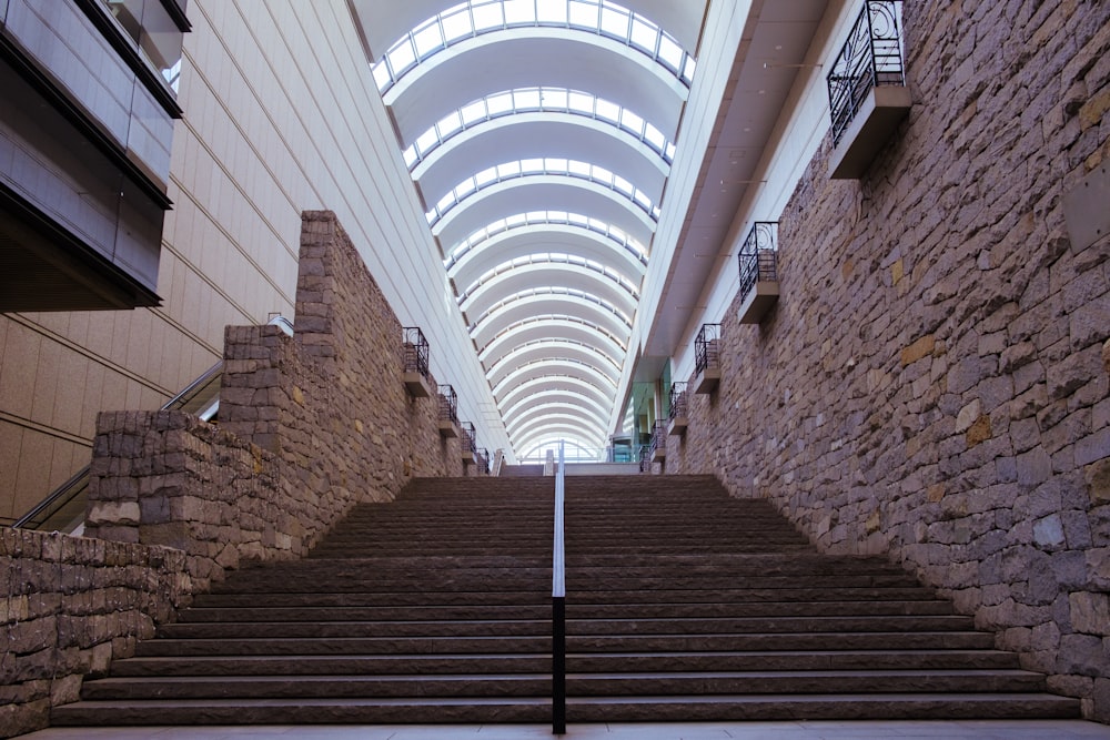 a set of stone steps leading up to a skylight