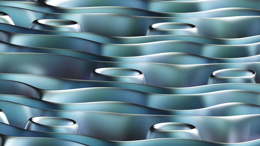 an abstract image of a group of blue chairs