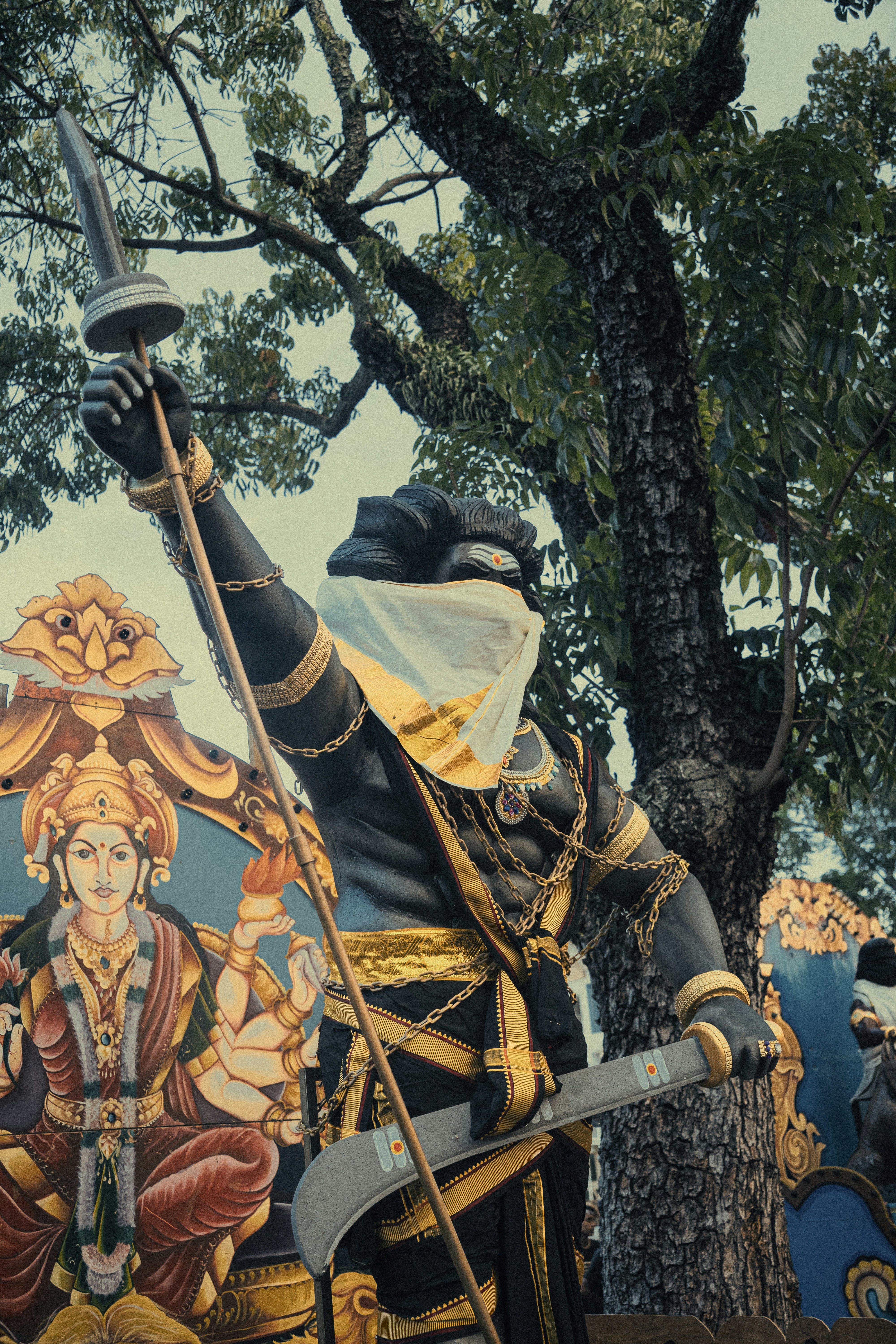 a statue of a knight holding a sword