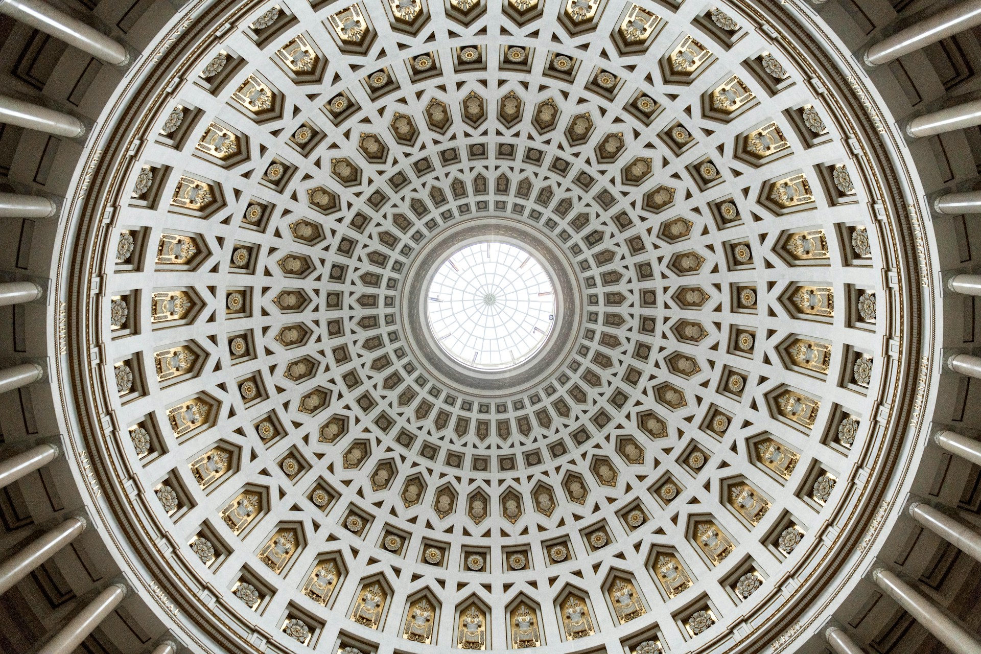 the ceiling of the dome of a building
