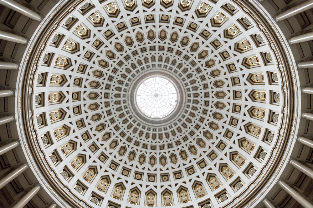 the ceiling of the dome of a building