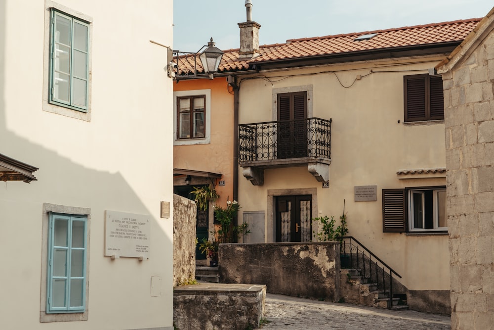 a cobblestone street in a small town