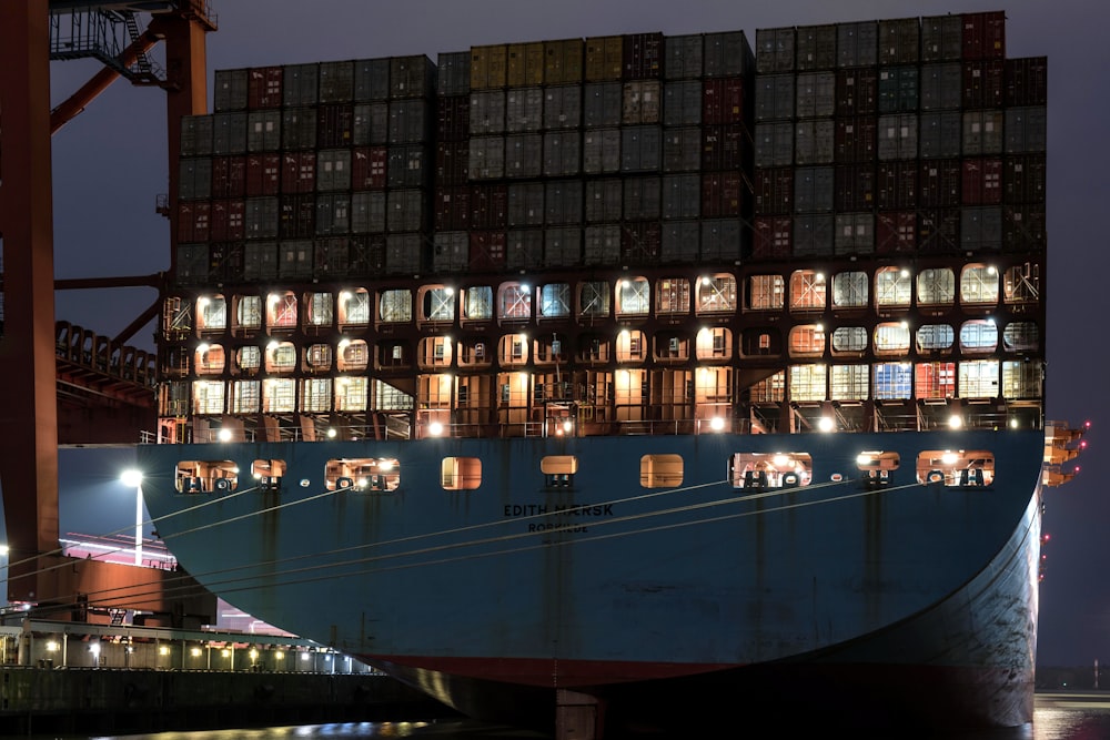 a large cargo ship with a lot of windows