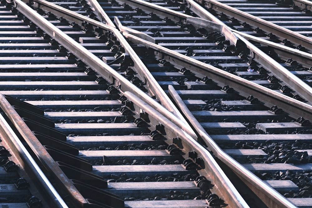 a close up view of a train track