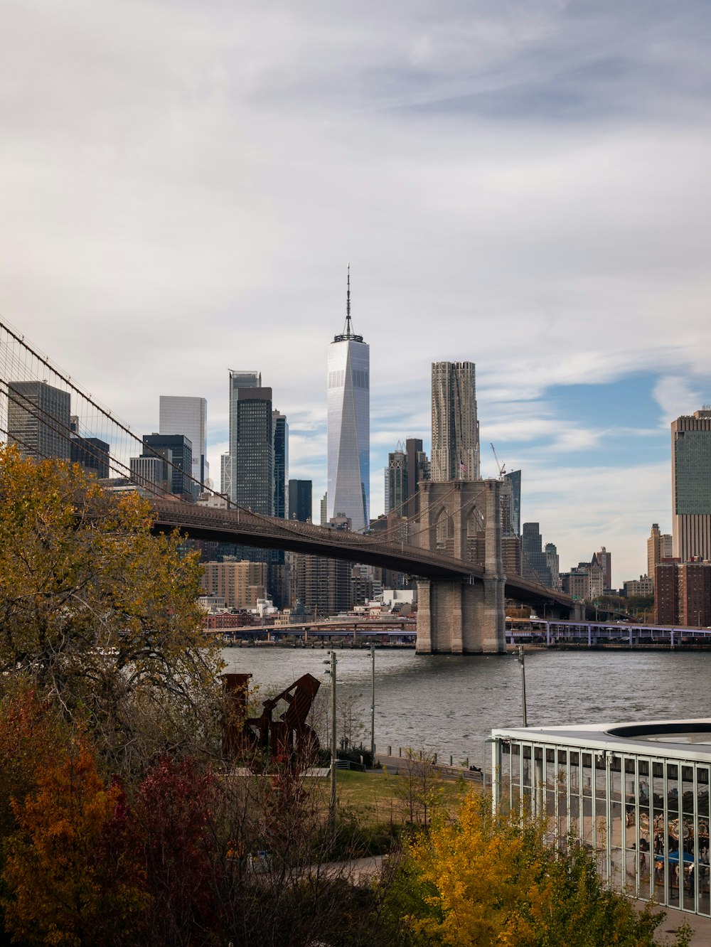 a view of a bridge over a body of water