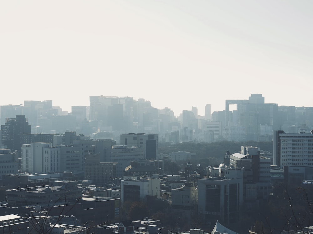 a view of a city with tall buildings