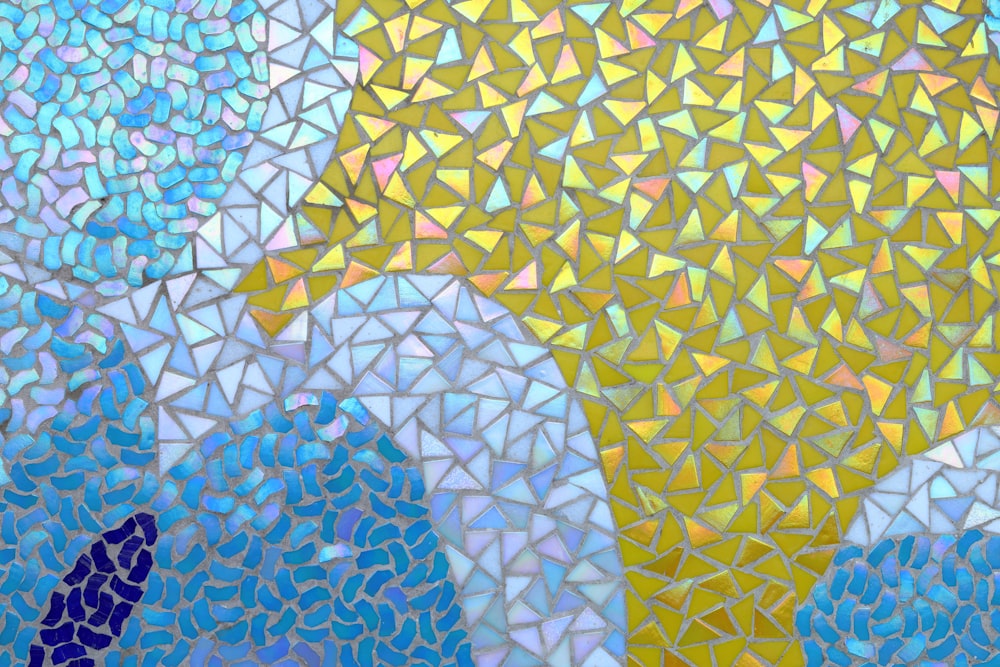 a painting of a yellow umbrella on a blue background