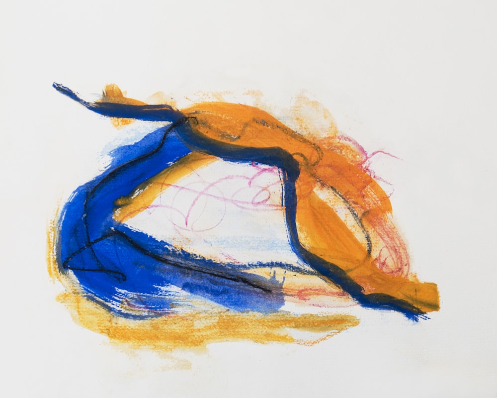 a drawing of a person in blue and orange