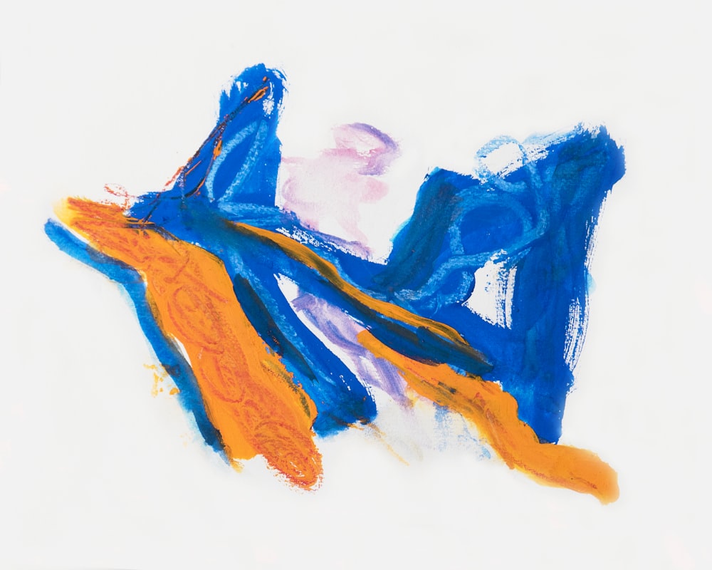 a blue and orange painting on a white background